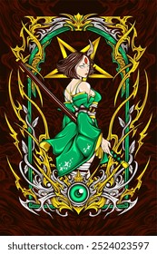 samurai girl awesome illustration for t shirt design