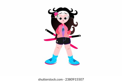 samurai girl with double katana vector