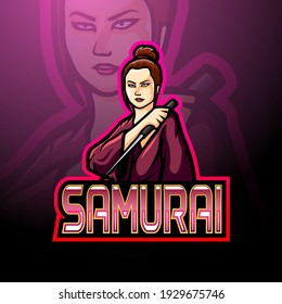 Samurai girl esport logo mascot 