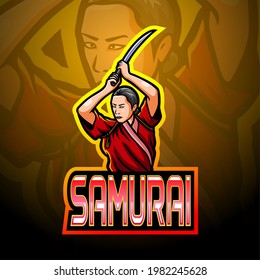 Samurai girl esport logo mascot 