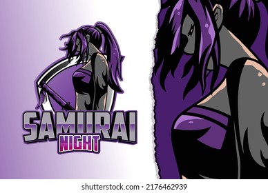 samurai girl esport logo - premium vector
