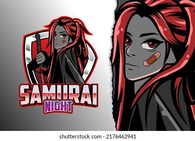 samurai girl esport logo - premium vector