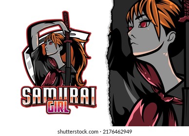 samurai girl esport logo - premium vector