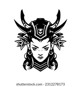 Samurai girl head hand drawn illustration