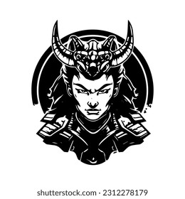 Samurai girl head hand drawn illustration