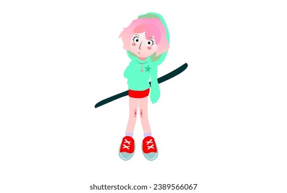 samurai girl with her training stick vector