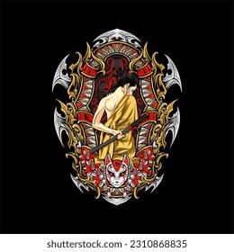 samurai girl illustration for t shirt design