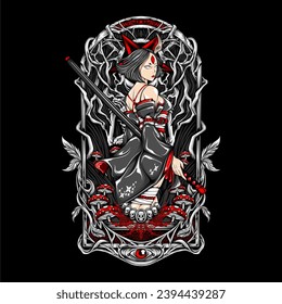 samurai girl illustration for t shirt design and other