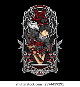 samurai girl illustration for t shirt design and other