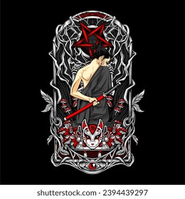 samurai girl illustration for t shirt design and other