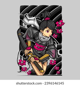 samurai girl illustration for t shirt design