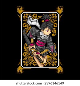 samurai girl illustration for t shirt design