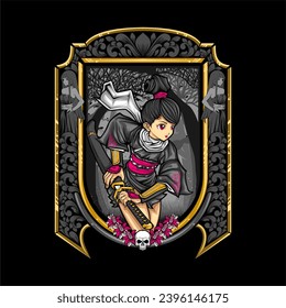 samurai girl illustration for t shirt design