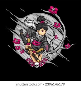 samurai girl illustration for t shirt design