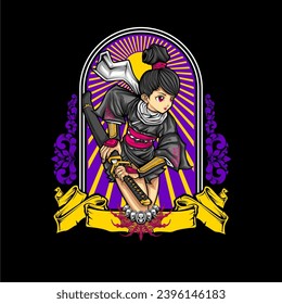 samurai girl illustration for t shirt design