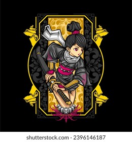 samurai girl illustration for t shirt design