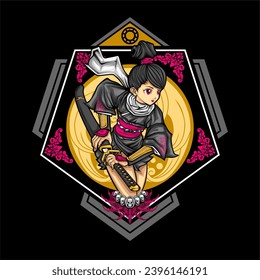 samurai girl illustration for t shirt design