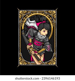 samurai girl illustration for t shirt design