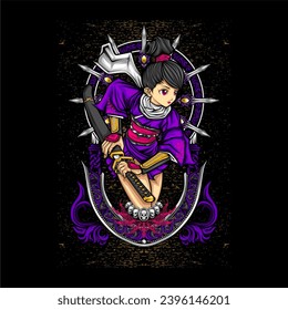 samurai girl illustration for t shirt design