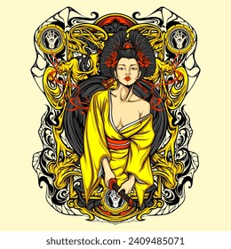 samurai girl illustration for t shirt design