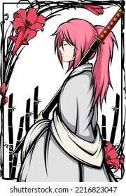 Samurai Girl Illustration Vector Image