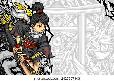 samurai girl illustration for your design