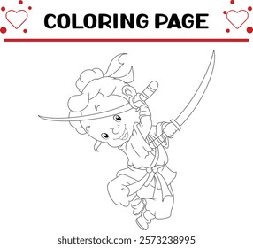 samurai girl playing twin katana sword coloring page for kids