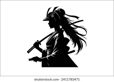 Samurai Girl With Sword Graphic Illustration