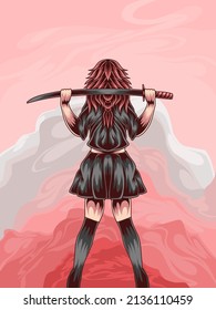 samurai girl in the twilight sky