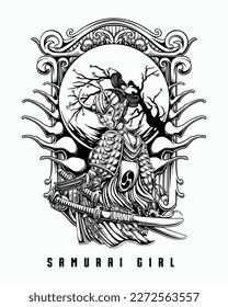 Samurai girl vector design illustration with simple color