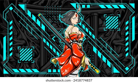 samurai girl vector illustration for your print product