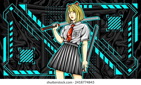 samurai girl vector illustration for your print product