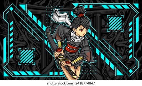 samurai girl vector illustration for your print product