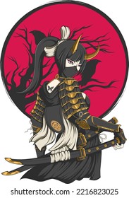 Samurai Girl Warrior Vector Image