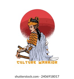 Samurai Girl Warrior Vector Image