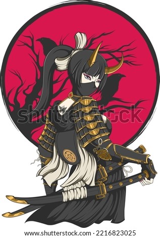 Samurai Girl Warrior Vector Image