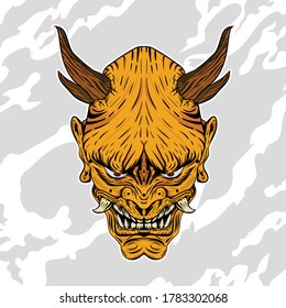 Samurai Gold Mask. Vector Illustration With Old Japanese Mask Of Warrior.