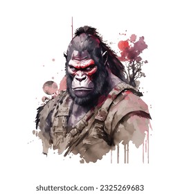 Samurai Gorilla Traditional Japanese | Transparent 300dpi digital tshirt POD, EPS, vector, clipart, book cover, wallart, ready to print, Print-on-Demand, colorful, no background, beauty