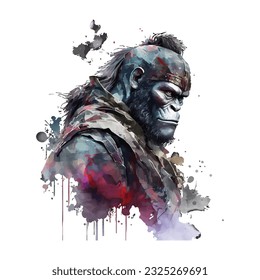 Samurai Gorilla Traditional Japanese | Transparent 300dpi digital tshirt POD, EPS, vector, clipart, book cover, wallart, ready to print, Print-on-Demand, colorful, no background, beauty
