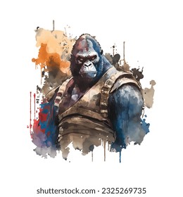 Samurai Gorilla Traditional Japanese | Transparent 300dpi digital tshirt POD, EPS, vector, clipart, book cover, wallart, ready to print, Print-on-Demand, colorful, no background, beauty