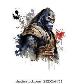 Samurai Gorilla Traditional Japanese | Transparent 300dpi digital tshirt POD, EPS, vector, clipart, book cover, wallart, ready to print, Print-on-Demand, colorful, no background, beauty