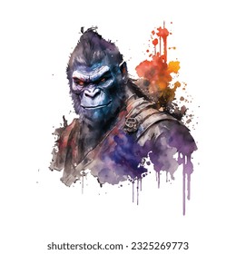 Samurai Gorilla Traditional Japanese | Transparent 300dpi digital tshirt POD, EPS, vector, clipart, book cover, wallart, ready to print, Print-on-Demand, colorful, no background, beauty