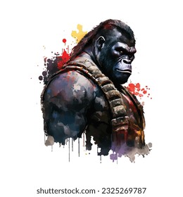 Samurai Gorilla Traditional Japanese | Transparent 300dpi digital tshirt POD, EPS, vector, clipart, book cover, wallart, ready to print, Print-on-Demand, colorful, no background, beauty