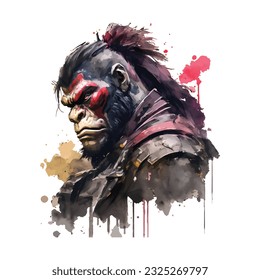 Samurai Gorilla Traditional Japanese | Transparent 300dpi digital tshirt POD, EPS, vector, clipart, book cover, wallart, ready to print, Print-on-Demand, colorful, no background, beauty