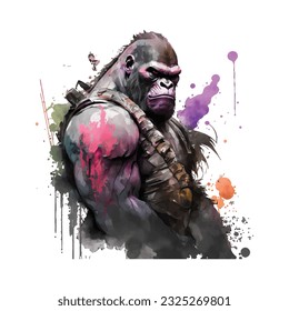 Samurai Gorilla Traditional Japanese | Transparent 300dpi digital tshirt POD, EPS, vector, clipart, book cover, wallart, ready to print, Print-on-Demand, colorful, no background, beauty