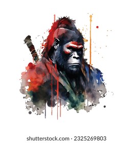 Samurai Gorilla Traditional Japanese | Transparent 300dpi digital tshirt POD, EPS, vector, clipart, book cover, wallart, ready to print, Print-on-Demand, colorful, no background, beauty
