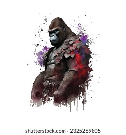 Samurai Gorilla Traditional Japanese | Transparent 300dpi digital tshirt POD, EPS, vector, clipart, book cover, wallart, ready to print, Print-on-Demand, colorful, no background, beauty