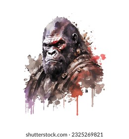 Samurai Gorilla Traditional Japanese | Transparent 300dpi digital tshirt POD, EPS, vector, clipart, book cover, wallart, ready to print, Print-on-Demand, colorful, no background, beauty