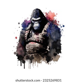 Samurai Gorilla Traditional Japanese | Transparent 300dpi digital tshirt POD, EPS, vector, clipart, book cover, wallart, ready to print, Print-on-Demand, colorful, no background, beauty