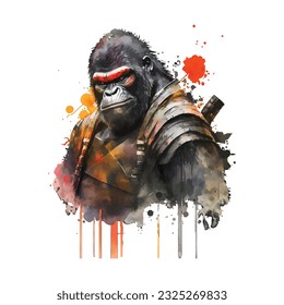 Samurai Gorilla Traditional Japanese | Transparent 300dpi digital tshirt POD, EPS, vector, clipart, book cover, wallart, ready to print, Print-on-Demand, colorful, no background, beauty
